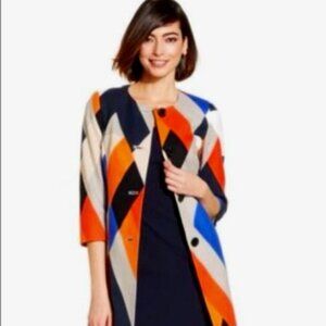 Geometric Print Long Jacket 3/4 Sleeve by Anne Klein (NWT, Size 2)